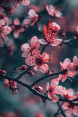 Poster - Close-up view of flowers on a tree, ideal for nature concepts