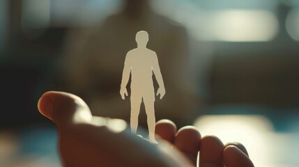 Poster - Person holding paper cutout of man, suitable for business or education concepts