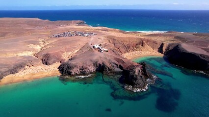 Wall Mural - Lanzarorote Canary islands best beaches . Aerial drone video of popular scenic Papagayo beach in the south
