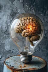 Aufkleber - Light bulb with a brain inside, versatile image for various concepts