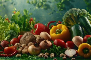 Poster - Assorted vegetables displayed on a table, ideal for healthy eating concept