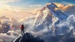 Create a dramatic image of a climber reaching the summit of Mount Everest