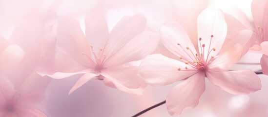 Wall Mural - A macro photograph capturing the delicate petals of a pink flower against a crisp white background. The intricate details of the blossom and twig create a stunning piece of floral art