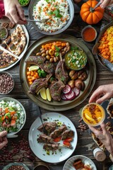 Aufkleber - A table showcasing a wide array of different types of food. Great for food and culinary concepts