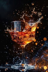 Poster - Glass filled with liquid and water splash, suitable for advertising