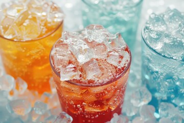 Poster - Close up of three glasses of soda, perfect for food and beverage concepts
