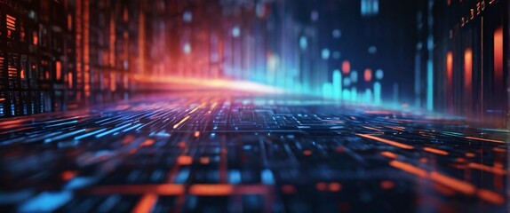 An abstract digital background with binary code and AI algorithms running in the background