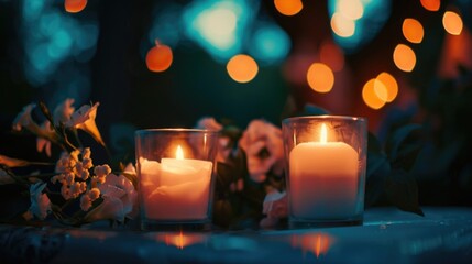 Poster - A couple of candles sitting on top of a table. Suitable for home decor or romantic settings