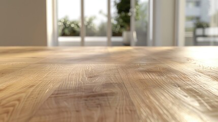Poster - Close up of a wooden table in a room. Suitable for interior design concepts