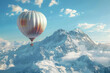 Hot air balloon over the mountains in blue sky