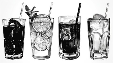 Poster - Illustration of four different types of beverages, suitable for various projects