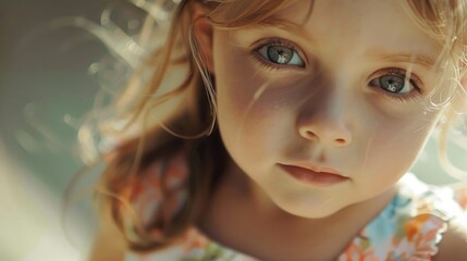 Poster - Close up image of a little girl with striking blue eyes. Suitable for various concepts and designs