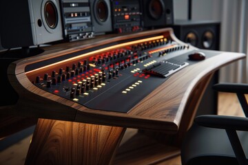 Poster - Professional recording desk with sound board and speakers. Ideal for music production projects