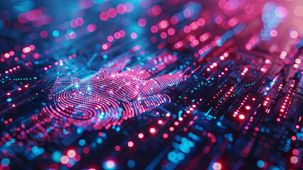 Poster - Digital Fingerprint on Cybersecurity Network Background