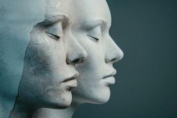 Poster - Detailed close-up of a statue of a woman's face. Suitable for artistic projects