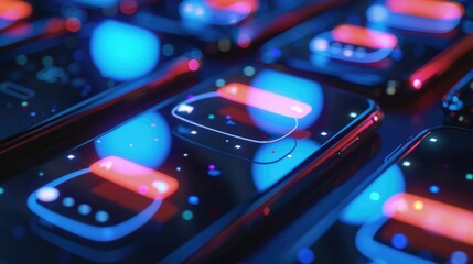 Aufkleber - A close up image of a bunch of cell phones. Suitable for technology concepts