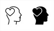 Head heart icon set. concept of love or amour good feeling and harmony with smile face, vector illustration on white background