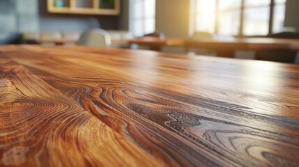 Poster - A detailed view of a wooden table, suitable for various interior design projects