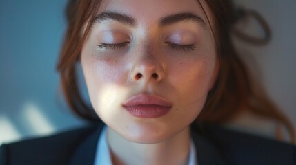 Poster - Close up of a woman with her eyes closed. Ideal for relaxation or beauty concepts