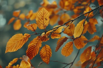 Poster - Close up of tree branch with yellow leaves, perfect for autumn concepts