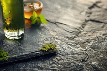 Poster - A glass of beer sitting on top of a table. Suitable for food and drink concepts