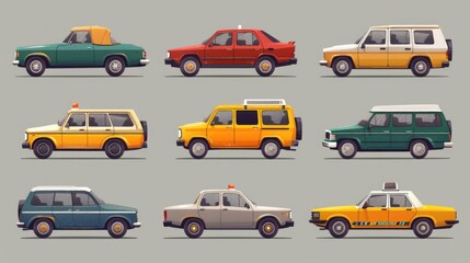 Poster - Six different colored cars on a gray background. Ideal for automotive industry promotions