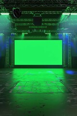 Poster - Large empty room with green screen for filming or photography projects