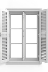 Aufkleber - An open window with shutters on a white background. Ideal for interior design concepts