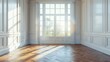 Simple and versatile image of an empty room with white walls and wood floors. Perfect for interior design concepts