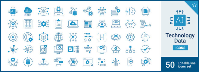 Aufkleber - Technology icons Pixel perfect. system, cloud, world,...	
