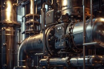 Poster - A collection of pipes and valves in a building. Suitable for industrial and engineering concepts