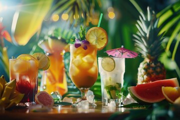 Poster - Different types of drinks displayed on a table, suitable for beverage concepts