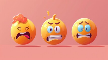 Poster - Three yellow emoticons with different facial expressions, suitable for various digital communication concepts