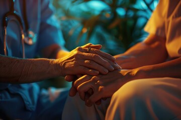 Poster - Close up shot of a person holding another's hand, perfect for illustrating connection and support in various concepts
