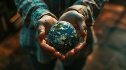 Aufkleber - Person holding a small earth in their hands, suitable for environmental concepts