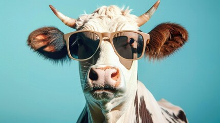 Aufkleber - Close up of a cow wearing sunglasses, perfect for summer themes