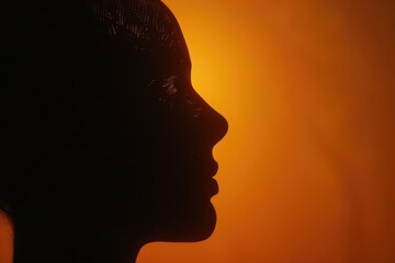 Poster - Silhouette of a woman's head against a bright yellow backdrop, suitable for various design projects