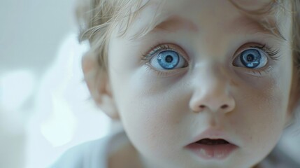 Canvas Print - A close up image of a child with striking blue eyes. Perfect for family and children-related projects