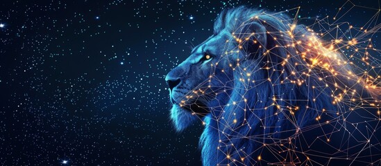 Wall Mural - Lion head, starry sky background, constellation pattern Generative AI