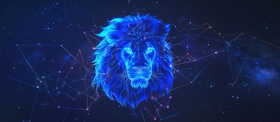 Wall Mural - An abstract digital art of the constellation Leo, with glowing lines forming an outline of a lion's head against a starry night sky Generative AI