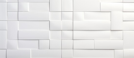 Poster - A detailed view of a white rectangular tile wall with a geometric pattern in shades of grey. The parallel lines create a sense of symmetry in the design