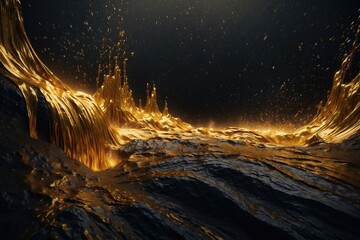 Wall Mural - A gold colored landscape with a river flowing through it