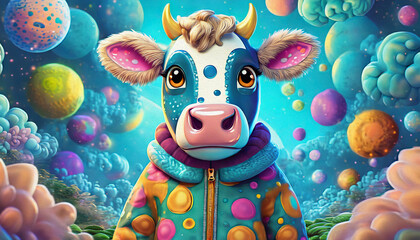 Wall Mural - cartoon character cute multicolored cow