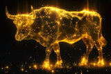 Fototapeta Natura - Silhouette bull transparent shining golden on a black background. The zodiac sign taurus . Ai generative..