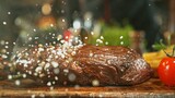 Fototapeta Tęcza - Beef Steak with Grain Salt Falling.