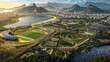 Iconic Landmarks: Highlight the host city's iconic landmarks in the backdrop of Olympic events, such as the Christ the Redeemer statue overlooking Rio de Janeiro. Generative AI 