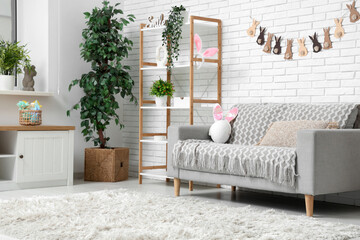 Sticker - Interior of living room with modern furniture and Easter decor