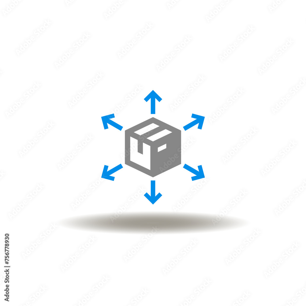 Vector illustration of box packagу with arrows arround outside. Icon of ...