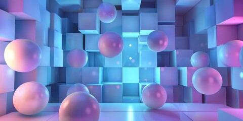 Wall Mural - A room full of white spheres and cubes - stock background.