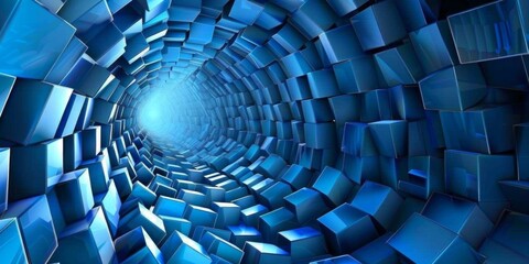 Poster - A blue tunnel made of cubes - stock background.
